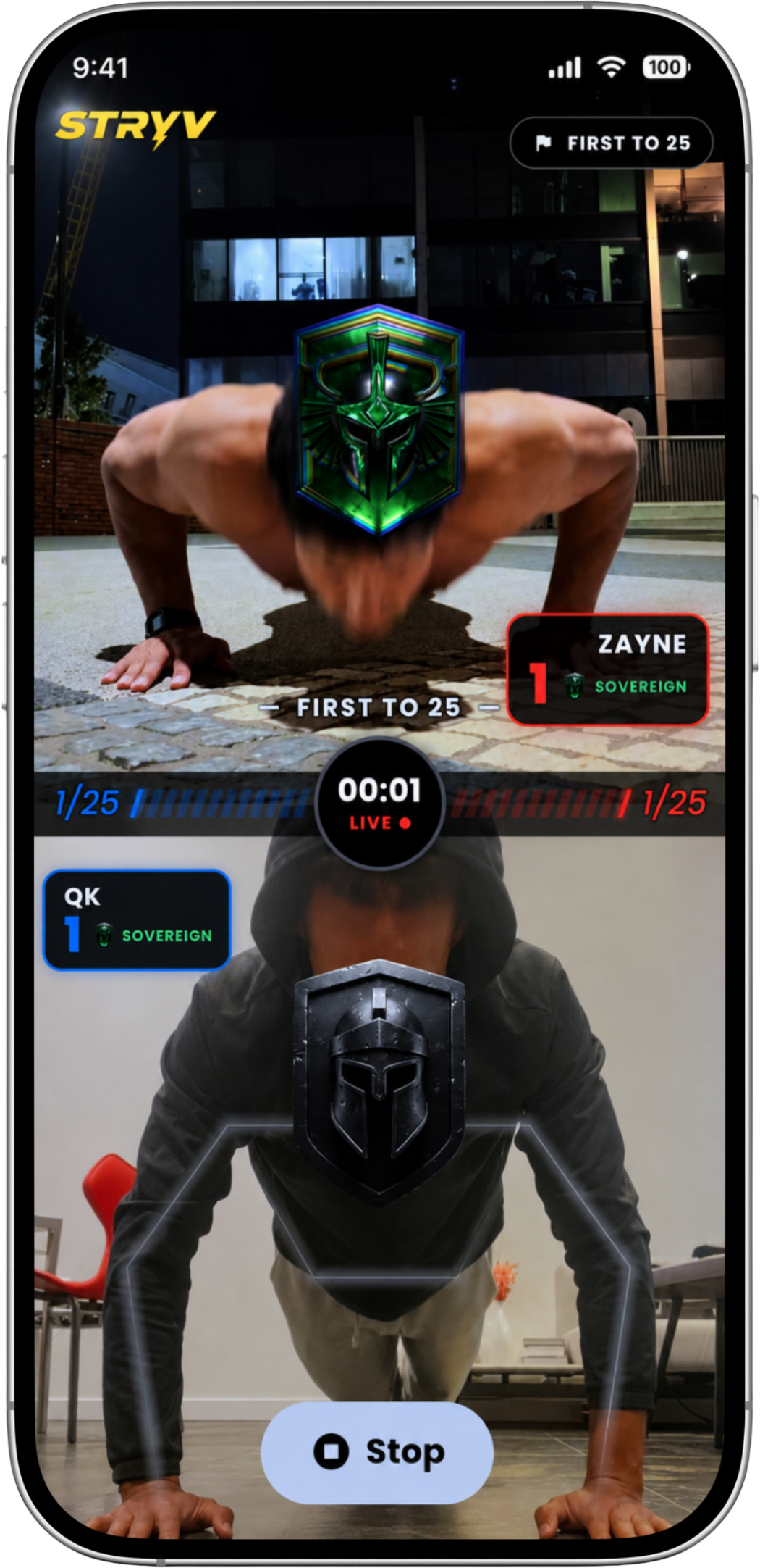 STRYV live 1v1 push-up battle screen
